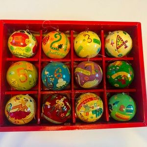 Crate & Barrel 12 Days of Christmas Ornaments - Papier Mache Folk Art